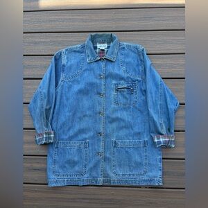 Vintage Cabin Creek Denim Flannel Lined Cotton Chore Jacket Womens L